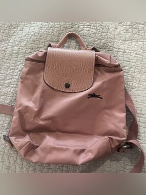 Longchamp small backpack in dusty rose with black logo